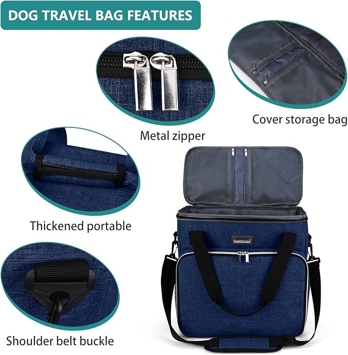 BAGLHER Dog Travel Bag, Pet Travel Bag (ALL Pet Travel Supplies), With 2 Pet Food Containers and 2 Collapsible Silicone Bowls; Essential Kits for Pet Travel Dark Blue - Image 4