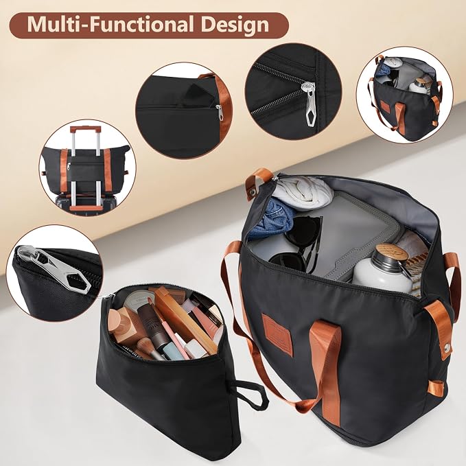 6 Piece Luggage Set Hard Shell - Black Brown Expandable Suitcases with Spinner Wheels and Duffel Bags for Family Travel, Durable Carry On Luggage Sets with Lock for Women and Men - Image 8