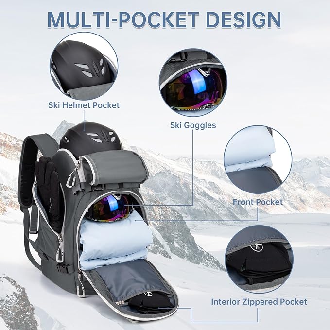 Ski Boot Bag, 50L Ski Boot Travel Backpack for Skis, Snowboard & Accessories, Waterproof Padded Ski Boot Bag Backpack - Image 3