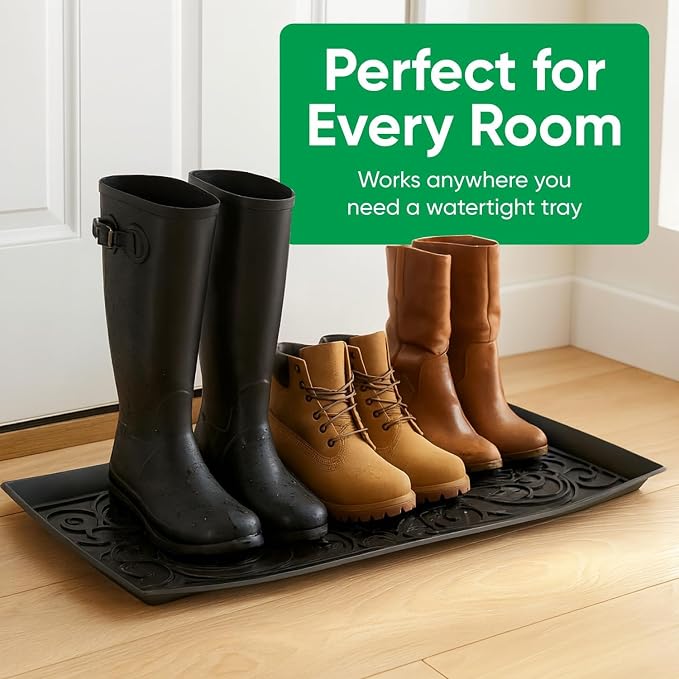 Superio Rubber Boot & Shoe Tray, 34 x 14 x 2 Rectangle, Heavy Duty, Protects Floors from Water and Dirt, Waterproof for All Weather Indoor Outdoor Use, Black (2) - Image 7