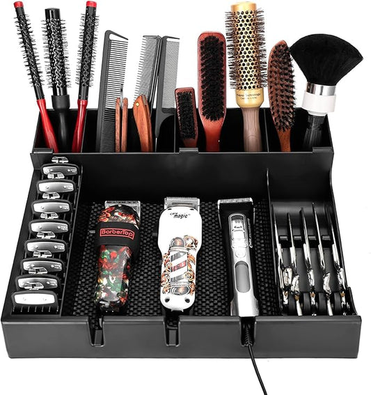 Barber Clippers Station, 15 x 11.8 x 4.3 inch Removable Tray Featuring Dedicated Clippers & Guards Slots and Scissor Razor Slots, for Barber&Salon and Home Stylist Accessories Station Organizer by WelcometoBarberTop
