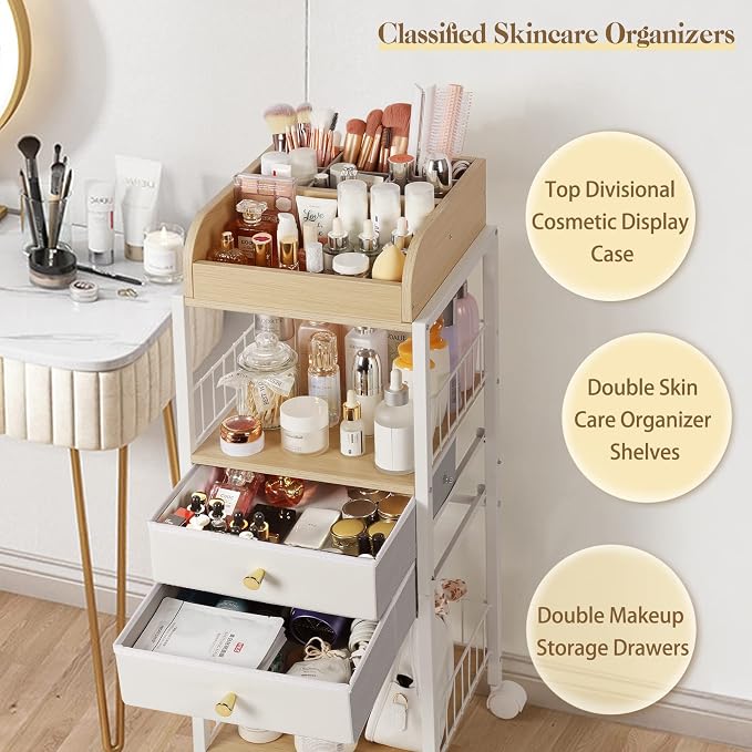 Makeup Organizer, Floor Skincare Organizers, Make Up Organizers and Storage with Drawers, Vanity Organizer Cosmetics Display Cases Holder for Skin Care Nail Polish Perfume Makeup brush Hair Tool - Image 2