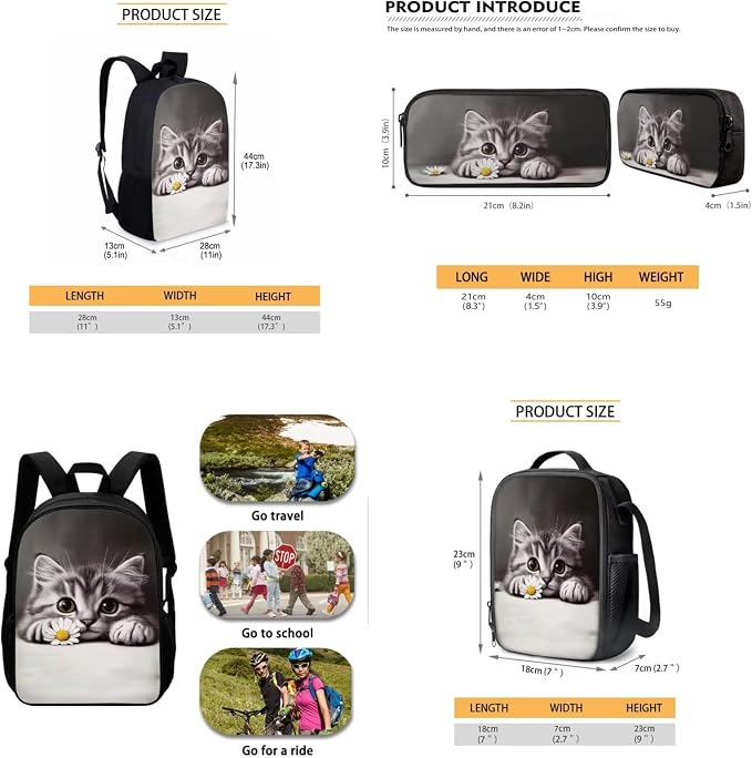 AFPANQZ Kids Backpack 3 Pieces Set Large Capacity School Bags with Heat Insulated Lunch Bags Small Pencil Bags 3 Pack - Image 5