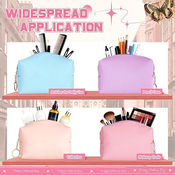 Chunful 24 Pcs Preppy Makeup Bag PU Leather Cosmetic Bag Bulk Makeup Plain Pouch Waterproof Toiletry Purse for Women Traveling Preppy Pencil Case Valentine's Day Gifts(Pastel Color) - Image 4
