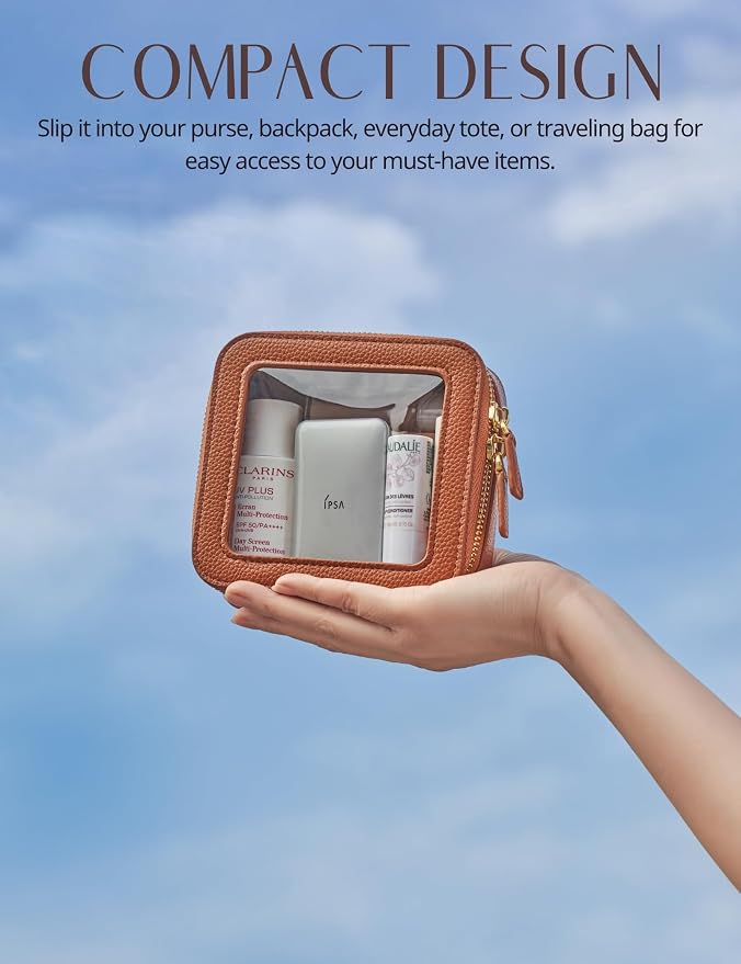 Popvibe Clear Makeup Case Toiletry Bag Travel Medium Clear Cosmetic Bag with Zipper, Make Up Bag Organizer Traveling TSA Approved Transparent Bag Car for Essentials, Mini & Medium, Brown - Image 7