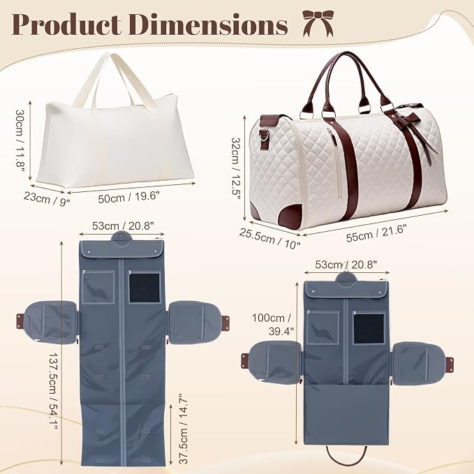 GARPROVM Garment Bags for Travel Women, 3 in 1 Convertible Garment Duffle Bags with Separated Tote Bag, Waterproof Suit Bag Travel Carry On Luggage Weekender Bag for Business Trip, Beige - Image 2