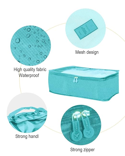 8-in-1 Suitcase Organiser Set for Travel, Clothes Bags, Packing Cubes, Luggage Organisers for Clothes, Shoes, Underwear, Cosmetics, Light Blue - Image 4
