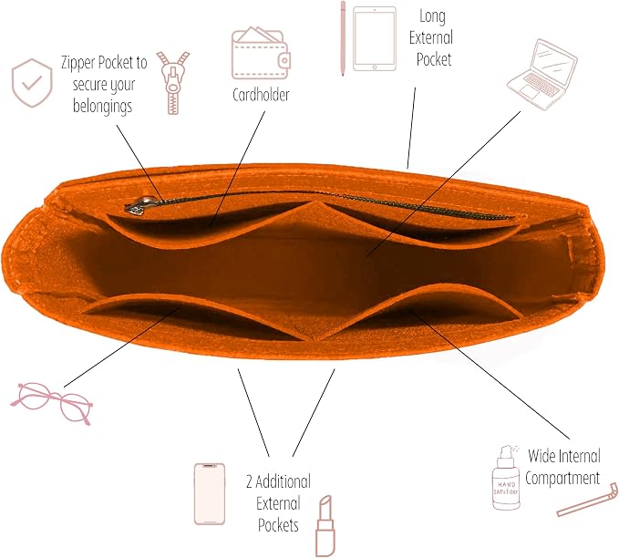 Divitize Premium Purse Organizer compatible with Evelyne Bag Insert — Silver Zipper Perfect Fit, Durable Quality Felt, Full Coverage No Bulk, 24+ Shades (Violet, for Evelyne 23) - Image 5