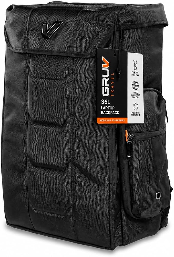 Gruv Gear Travel Laptop Backpack, 36L Black Tech Backpack with Modular Storage Shelves, Dual Access Pockets & TSA-Friendly Design, Large Carry-On Backpack for Work, Travel & Gear Organization by Gruv+Gear