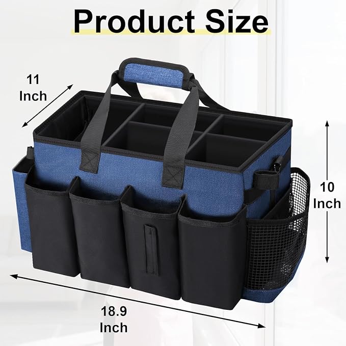 Wearable Large Cleaning Caddy Bag for Housekeeper, Clean Supply Organizer with Adjustable Shoulder, Waist & Handle Straps, Detailing Bag for Kitchen Supplies (Blue) - Image 2
