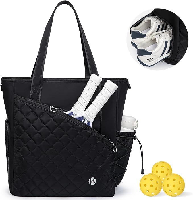 KAVIGOR Pickleball Tote Bag for Women with Fence Hook, Quilted Pickleball Bag Holds 3-4 Paddles with Shoe Compartment by KAVIGOR
