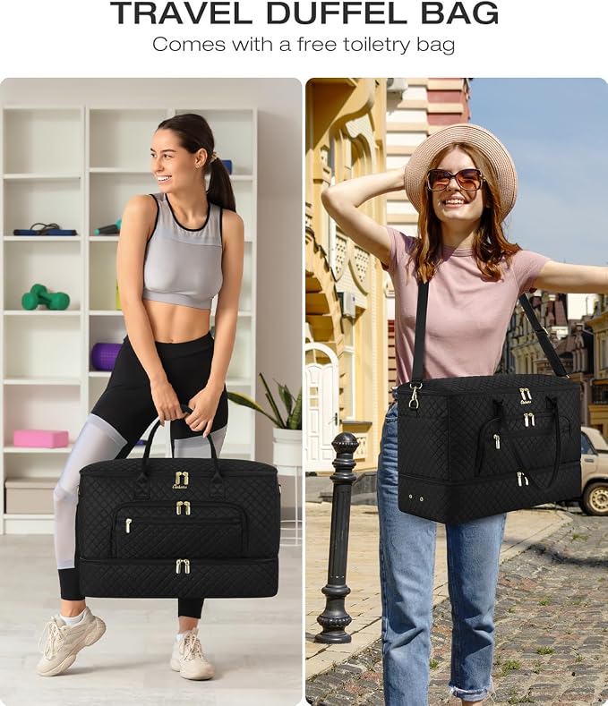 Travel Duffle Bag, Wide Open Large Weekender Bag for Women with Shoe Compartment, Carry on Overnight Bags with Toiletry Bag, Hospital Bag for Women Labor Delivery with Wet Pocket (Black) - Image 7