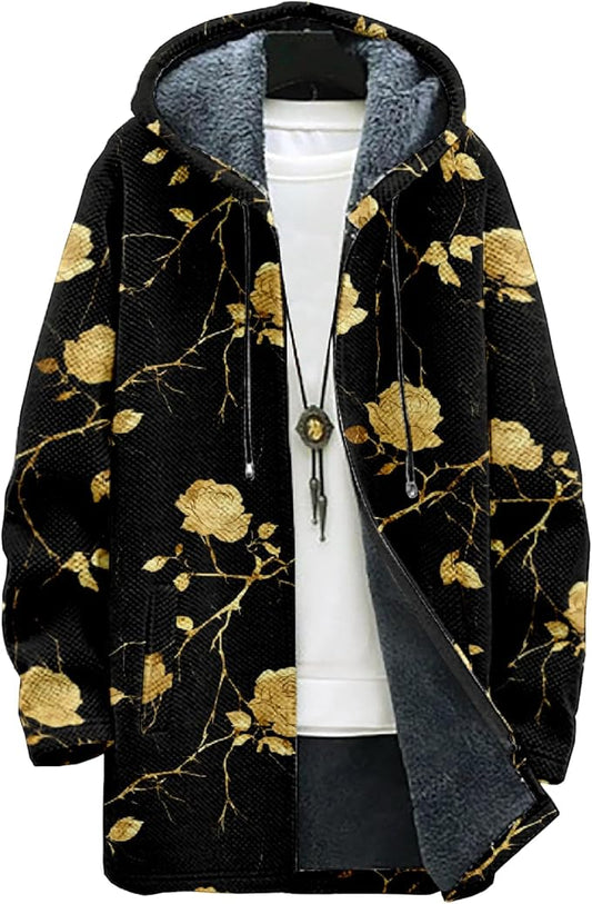 Full Zip Hoodies for Men Long Fleece Lined Knitted Hoodies with Pockets Fashion Coat Warm Cardigan for 2024