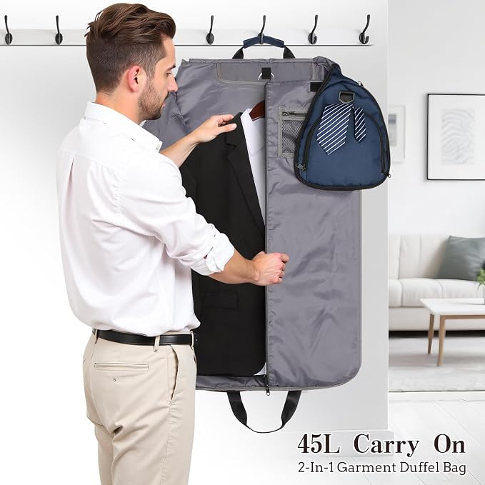 Garment Duffle Bags for Travel, Carry On Garment Duffel Weekender Bag 45L | 2-days Trip,Wrinkle-Free Travel,Separate Shoe Pocket | Overnight Garment Bag for Vacation, Business Trips, Weekend - Image 7