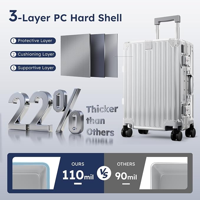 ALPHA CAMP 20 Inch Carry On Luggage with Aluminum Frame Zipperless Suitcase | 22x14x9 Airline Approved PC Hardside Carry-on with TSA Lock Spinner Wheels,USB Charging and Cup Holder for Business Trips - Image 3