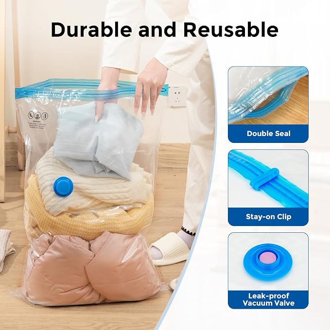 ETENWOLF Vacuum Storage Bags for Travel, Vacuum Seal Bags for Clothes and Travel, Space Saver Bags in Multiple Carry-On Sizes, Perfect for Luggage and Suitcases, 20 Combo - Image 4