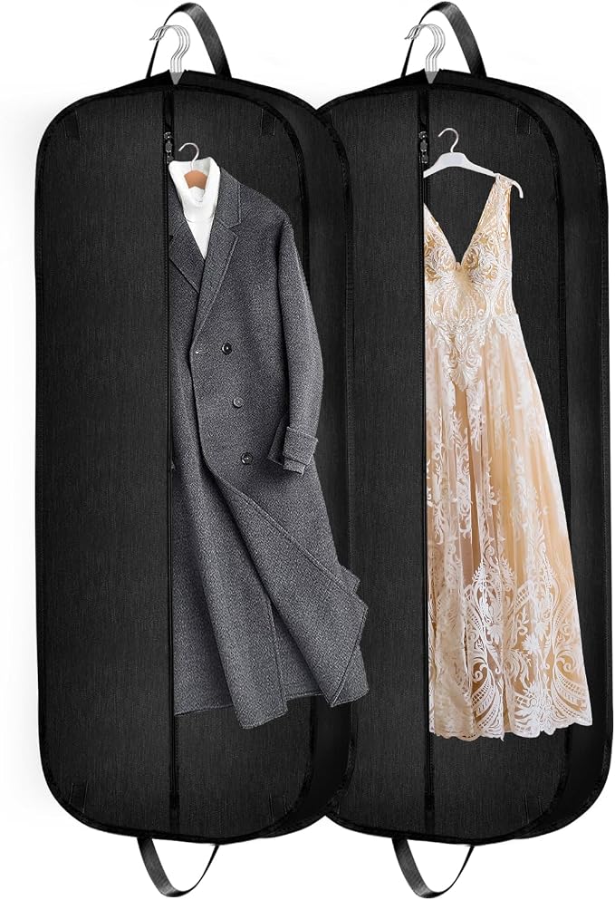 Limoomil 60 Inch 2 Packs Heavy Duty Tear Resistance Wedding Dress Bag for Wedding Travel, Waterproof Dress Cover for Closet Wardrobe. Garment Bag for Gowns, Tuxedos, Dress, Long Coats. Darkgrey by LIMOOMIL