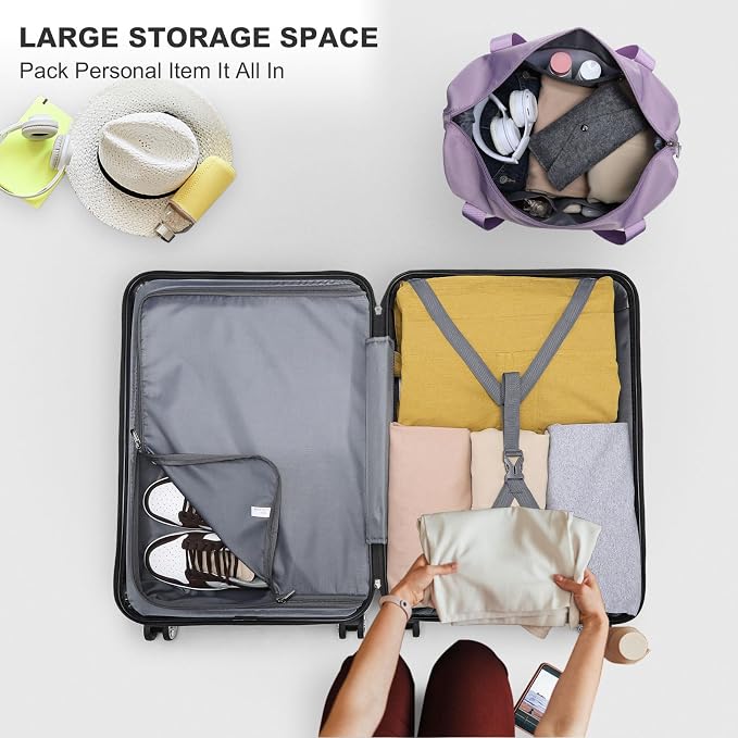 Kono Luggage Set 4 Piece Carry On Hardside Luggage with Spinner Wheels | Lightweight PC+ABS Carry On Suitcase with TSA Lock Purple - Image 5