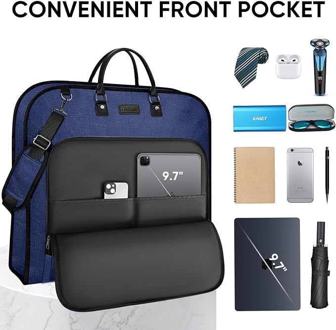 BALEINE Travel Garment Bag, Travel Suit Bag for Men, Water Resistant Carry on Garment Bag for Hanging Clothes, Garment Duffel Bag for Travel Business (Blue, 48") - Image 7