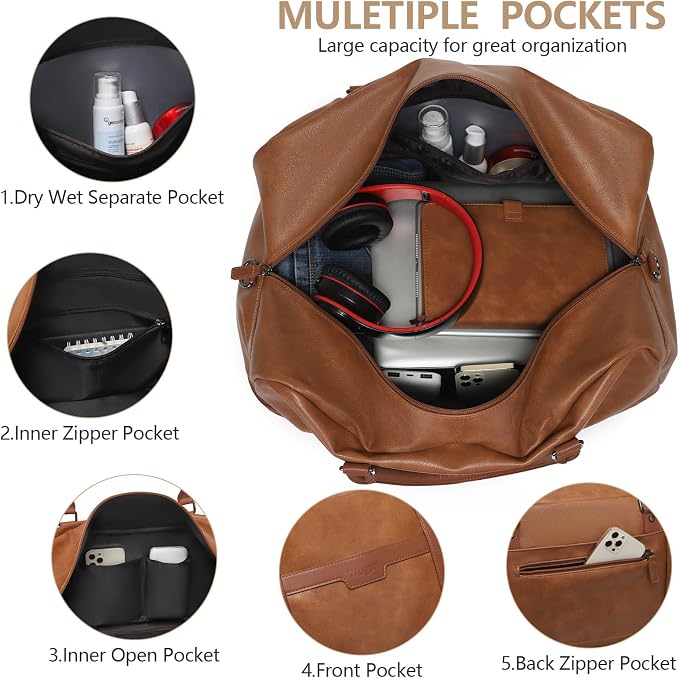Wogarl Weekender Bag for Women Men Large Overnight Bag Travel Duffel Bag with Shoe Compartment Toiletry Satchel Bag Carry On Bag Fit 21" Laptop - Image 4
