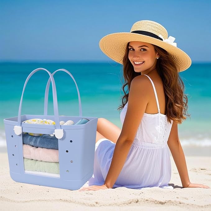 Rubber Beach Bag for Women, Waterproof Travel Tote Bags for Beach | Waterproof Sand-proof Tote Bags with Zipper Pocket, Durable Lightweigh Tote Bag for Outdoor - Image 2