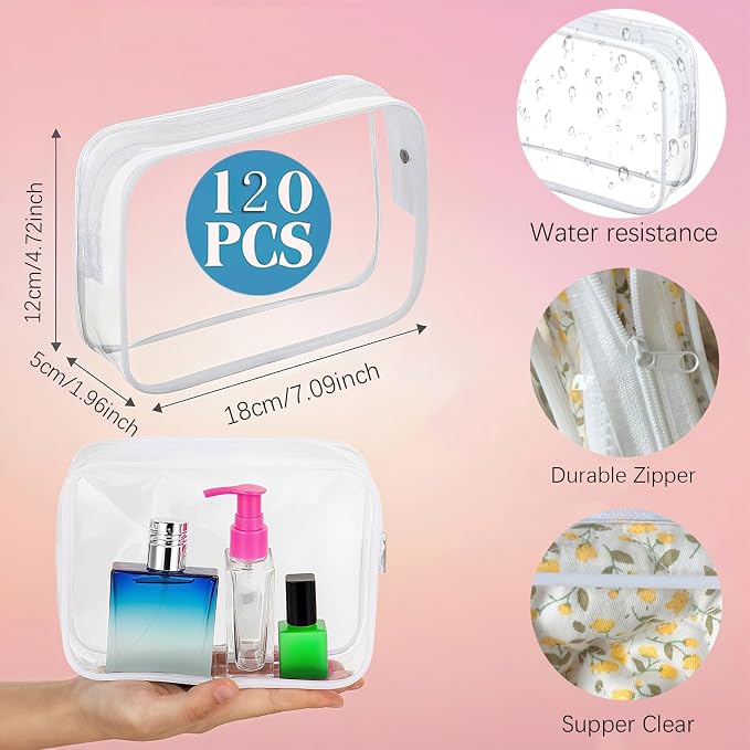 120 Pcs Clear Makeup Bags Bulk Tsa Approved Toiletry Bag for Travel Transparent Cosmetic Bag PVC Waterproof Travel Small Pouches with Zipper for Men and Women (Black) - Image 2
