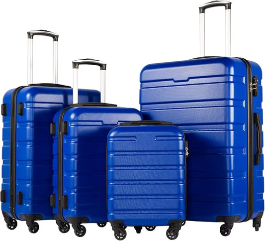 Coolife Luggage Set, Lightweight Durable Hardshell, 4 piece, Navy | suitcase set with 360° Spinner Wheels, TSA-approved Lock, Checked Family Travel, 16/20/24/28 Inch by COOLIFE