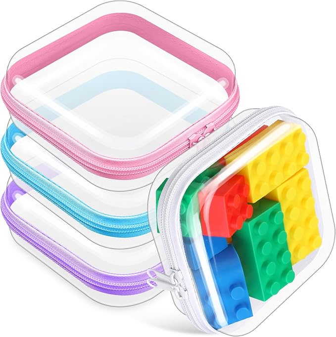 Hoolerry 4 Pcs Hard Clear Zipper Case Makeup Bags Plastic Zipper Pouch Transparent Storage Box Containers for Cosmetics, Snacks, Building Blocks, Puzzles(Clear,5 x 5 x 2 in,Multicolor) by Hoolerry