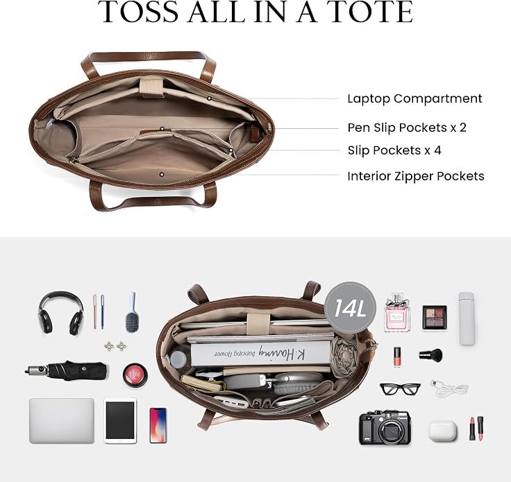 befen Vintage Genuine Leather Work Tote Bag for Women Large Tote Bag with Zipper Leather Purse and Handbags with Compartment - Image 3