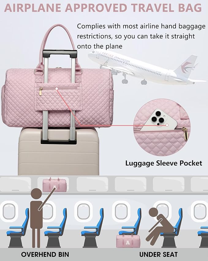 Women Weekender Travel Duffle Bag: Initial Duffel Overnight Bags with Shoe Compartment Large Carry on Tote with Toiletry Bag Weekend Traveling Yoga Gym Hospital Bag for Women with Wet Pocket Letter A - Image 5