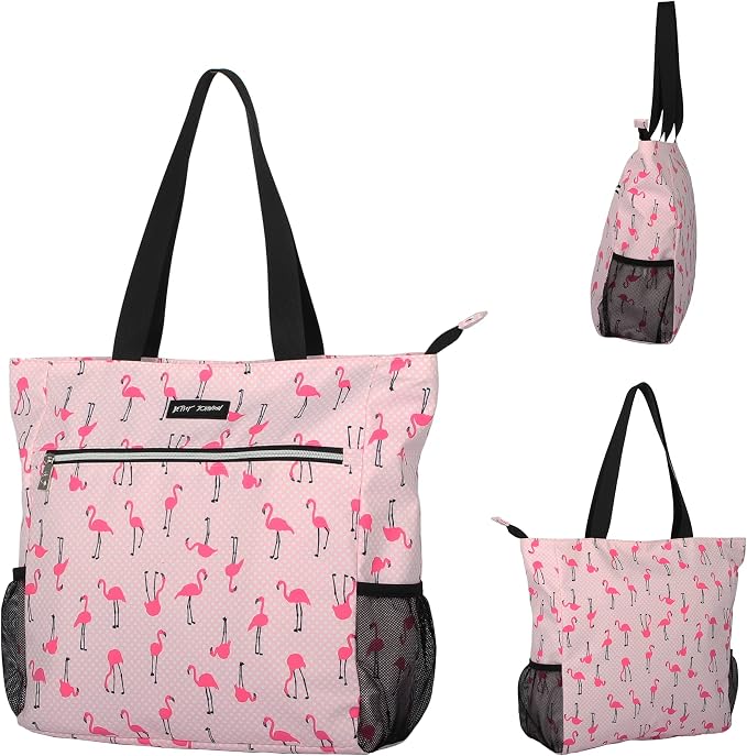 Betsey Johnson 15.6 Inch Zipper Beach Tote Bag Lightweight Large Durable Polyester with Mesh Side Pockets for Gym Work | 15.6 Inch - Image 5