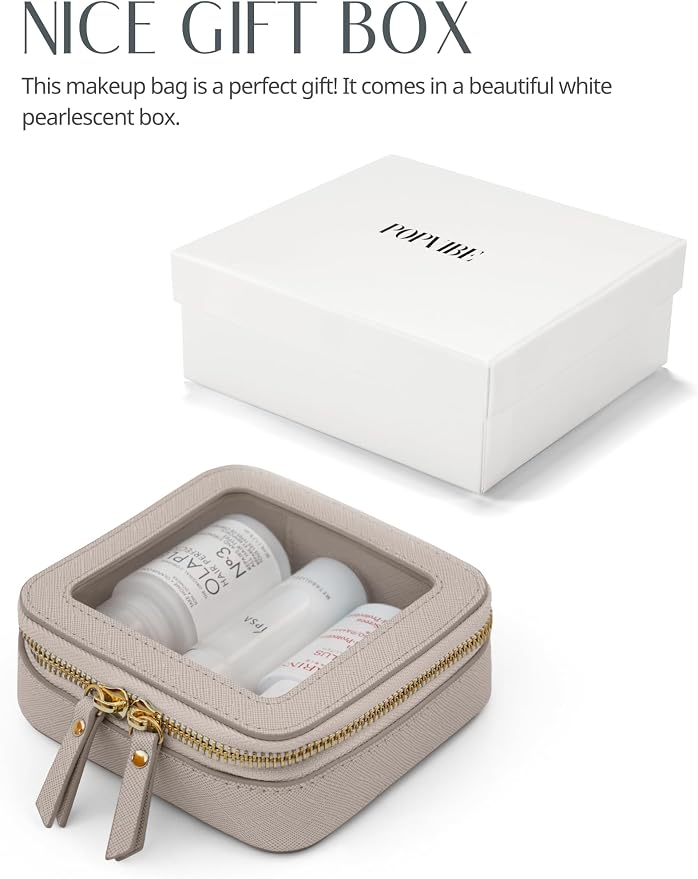 Popvibe Clear Makeup Bag Travel Cosmetic Case Transparent Toiletry Bag with Zipper, Portable Make Up Organizer Traveling Compact Car Bag for Essentials, Stone, Mini - Image 6