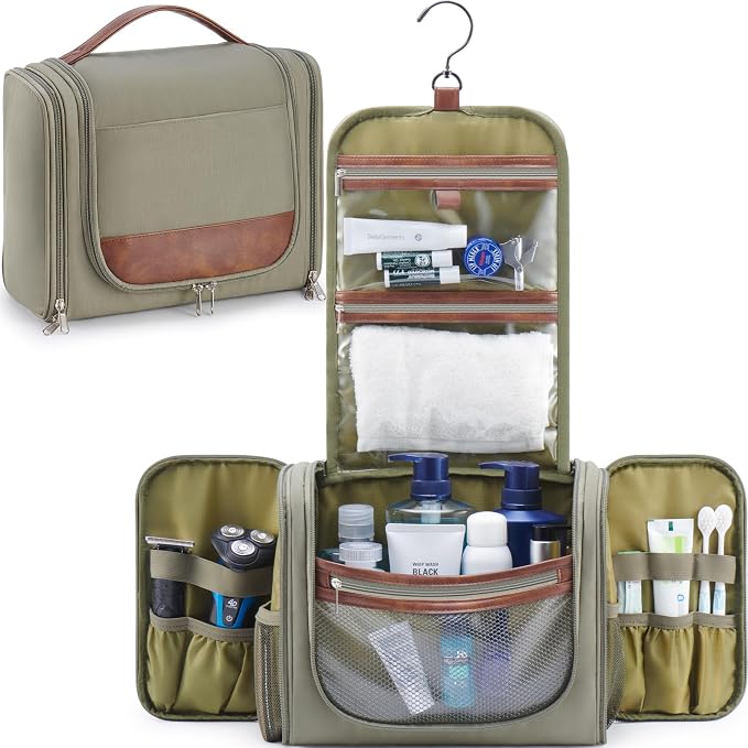 Ralnitote Large Hanging Toiletry Bag for Men, Travel Bathroom Bag with Hook, Hygiene Bag Organizer for Shower, Shaving & Grooming Essentials, Green by Ralnitote