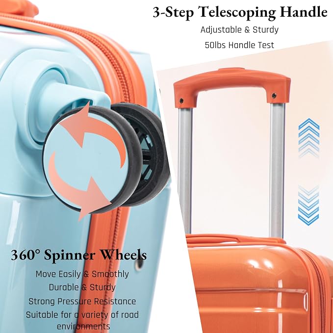 Gradient Red-Blue Luggage Set 14" & 20" - 2 Piece PC Spinner Wheel Suitcases with Combination Lock, Lightweight Carry On for Business & Vacation - Image 3