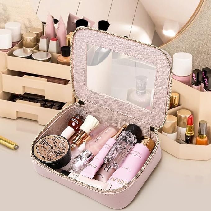 Pinkmik Clear Makeup Bag for Women Waterproof Travel Cosmetics and Toiletries Case Portable Makeup Oaganizer Bag Clear Car Bag with Zipper (Pink, M) - Image 4