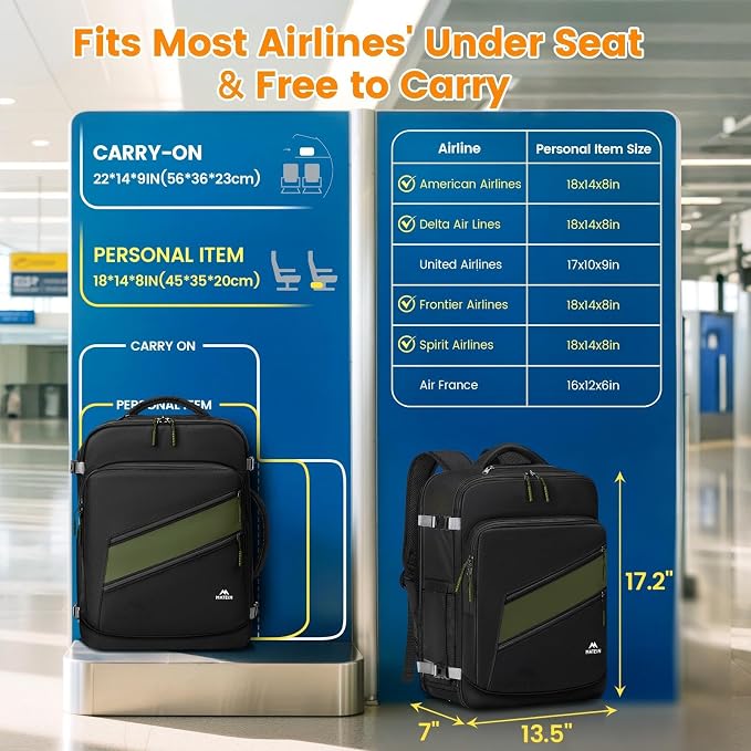 MATEIN Carryon Backpack with Tech Organizer, Frontier Personal Item Bag | Detachable Shoe Compartment, Airline Approved, 18×14×8 inch, 17 inch Travel Laptop Backpack, Weekender, Filght Essential - Image 2