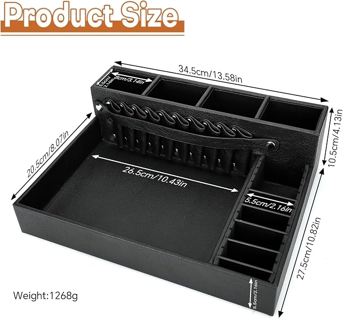 Barber Organizer Tray, 13.9 x 11.2 x 4.4 inch Adjustable Station for Clippers & Guards Scissors, Multifunctional Non-slip Barber&Salon Hair Tools Holder, with PU Leather Exterior Hairdressing Case - Image 4