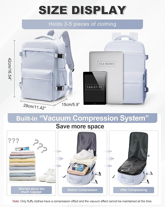 winspansy Vacuum Backpack Travel Essentials with Air Pump Compression Bags for Travel Carry on Flight Approved Seal Vacpack Personal Item Backpack with Vacuum System for Women Men Gray - Image 2