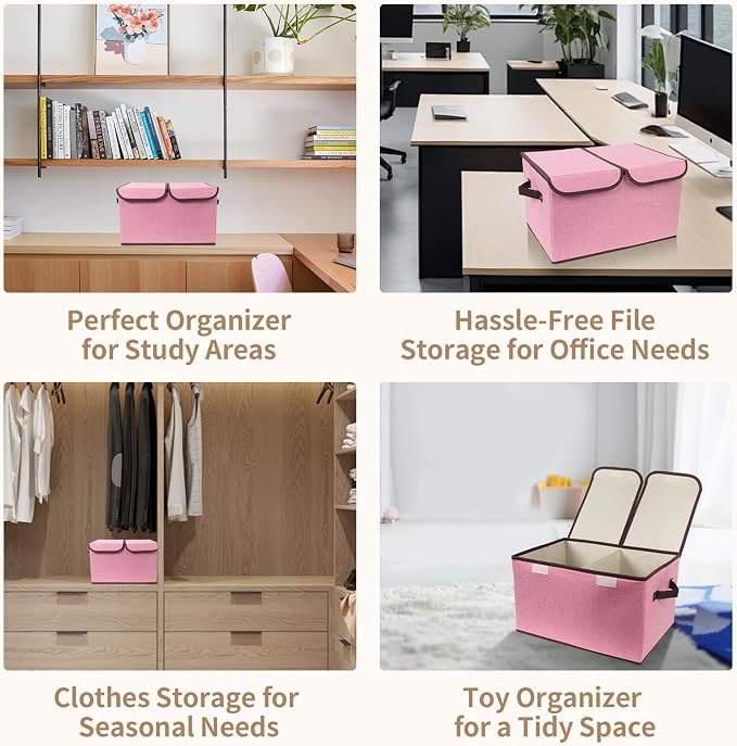 Foldable Fabric Storage Box, 16.5 x 11.8 x 9.8 inches (L x W x H), with Double-Lid & Dividers, Large Organizer for Home, Closet, Office(Pink) - Image 6