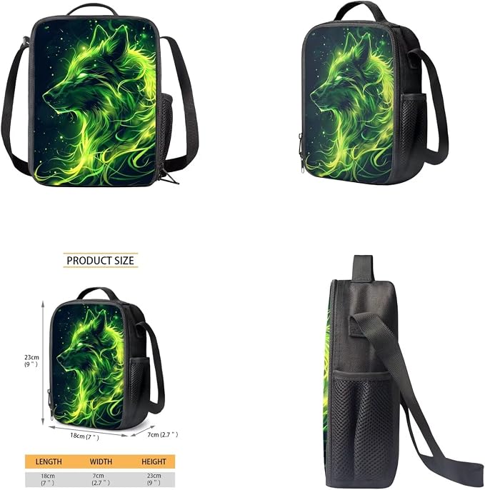 Galaxy Wolf Backpack for Girls Boys Backpack with Lunch Box Water Bottle Carrier and Pencil Pouch 4PCS Set Bookbag with Front Pocket for School 17 inch Large Capacity School Bag for Kids - Image 4