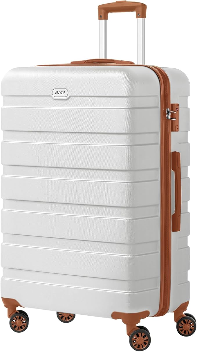 AnyZip Luggage PC ABS Hardside Lightweight Suitcase with 4 Universal Wheels TSA Lock Checked-Large 28 Inch White Brown by YourBestTravelChoice