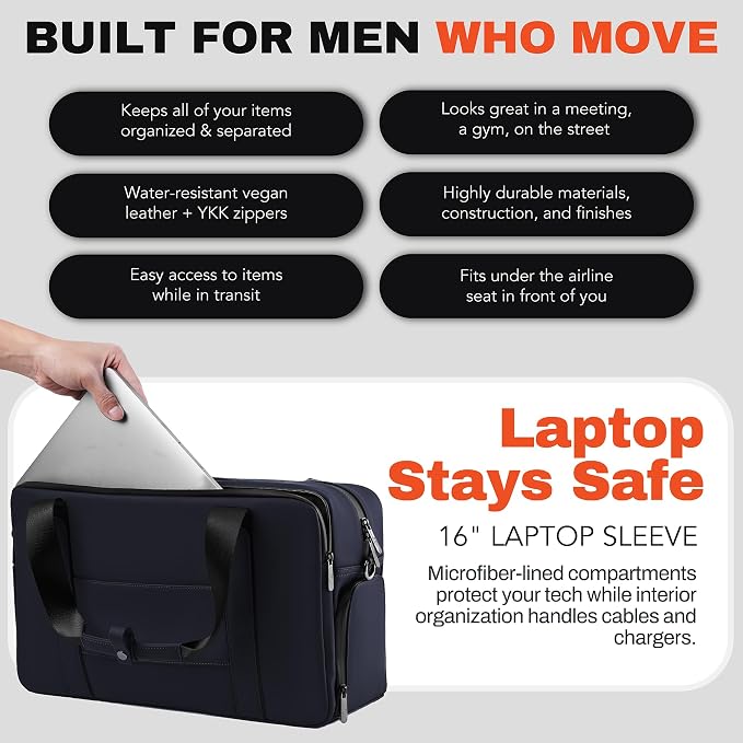 The FTL Lite Mens Gym to Office Bag - 17L Briefcase Gym Bag Hybrid with Shoe Compartment & 16" Laptop Sleeve - Executive Daily Carry & Overnight Duffel for Athletic Business Pros - Kenmare Black - Image 4