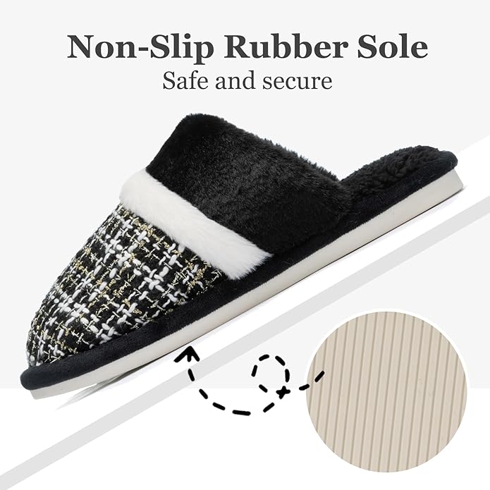 MAXTOP Womens Cozy Memory Foam Slippers Soft Warm Slip On Faux Fur House Slippers,Anti-Skid Rubber Sole,Creative Gifts for Women Mom Girlfriend