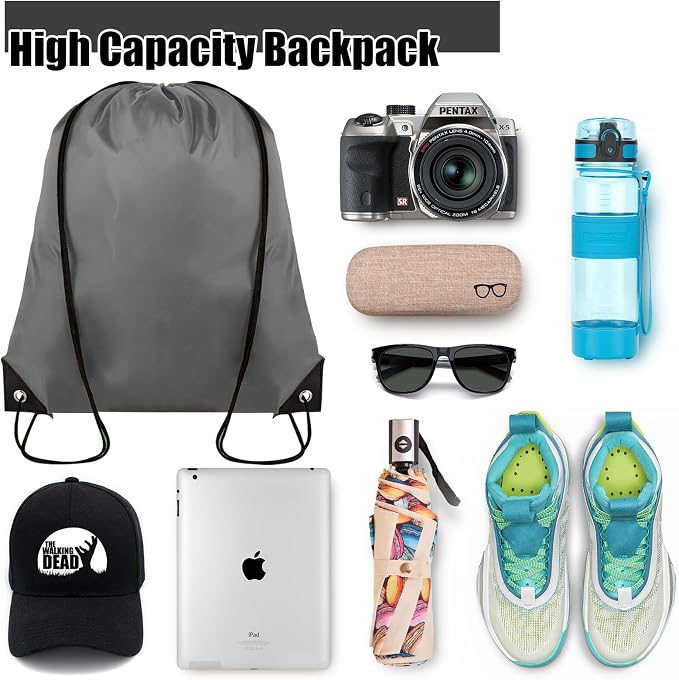 Grneric Drawstring Backpack Bulk 100Pcs Cinch Bag, Polyester Drawstring Bags for Gym Beach Sports Short Trip Party (Grey) - Image 3