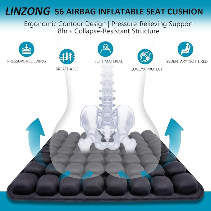 Travel Cushion Airplane Seat,Plane Seat Cushion for Long Flights,Portable Inflatable Seat Cushion for Air Travel,Office,Car and Wheelchair,Comes with Air Pump and Storage Bag - Image 2