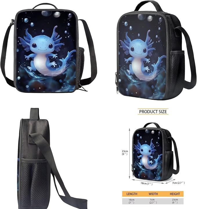 Blue Axolotl Backpack and Lunch Box Set Girl 6-8/4-6/8-10 Kids Bookbags for 1st Grade 4PCS Elementary School Back Pack with Lunch Bag Pencil Case Water Bottle Carrier 17in Student Schoolbag - Image 5