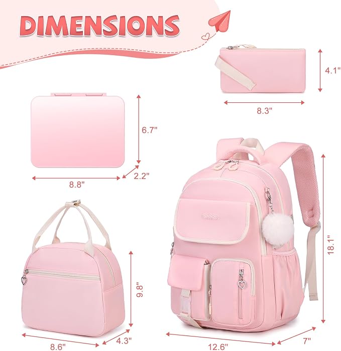 DIGOBAY Backpacks for Girls, 6PCS School Backpack with 43OZ Bento Box Lunch Bag Pencil Pouch for Teen Girls Kids Elementary Primary Middle High College Travel School bag Bookbag Set - Image 2