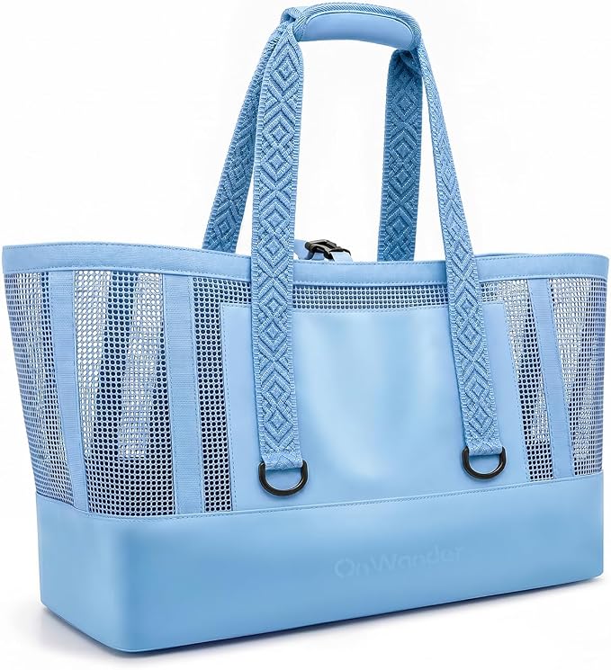 Large Mesh Beach Bag, Waterproof Bottom Tote, Structured Design Waterproof Pocket, Sandproof Pool Bag for Cruise Gym by OnWander