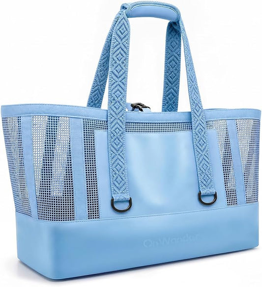 Large Mesh Beach Bag, Waterproof Bottom Tote, Structured Design Waterproof Pocket, Sandproof Pool Bag for Cruise Gym by OnWander