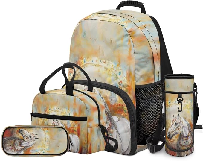 Horse Backpack for Kids Boys Preschool Elementary Backpacks with Reusable Lunch Bag Pencil Case Pouch Water Bottle Carrier Bag 4 PCS Set - Image 2